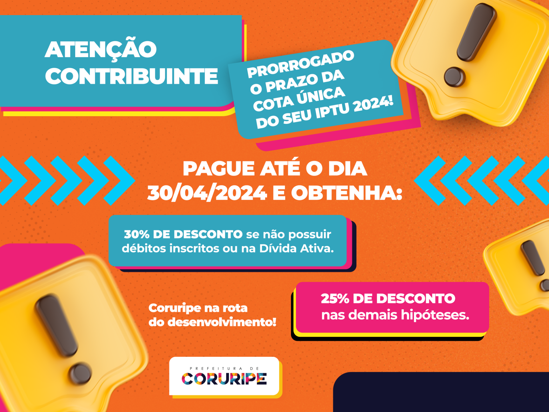 Prefeitura de Coruripe prorroga prazo para o pagamento da cota única do IPTU 2024